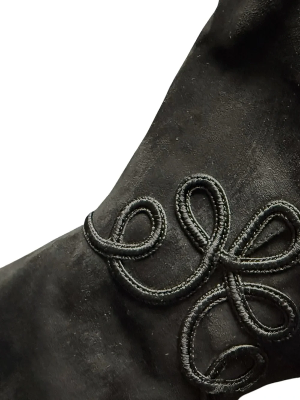 J.Renee Black Suede Knee High Boots Embroidered Pointed Toe Heel 11M Women
